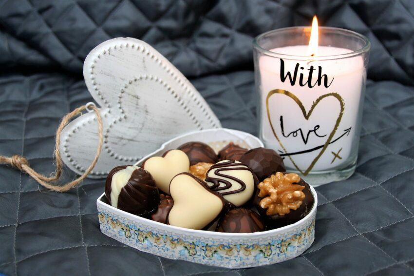 Valentine's Day chocolate and candle