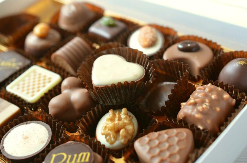 Assorted chocolates with fillings.
