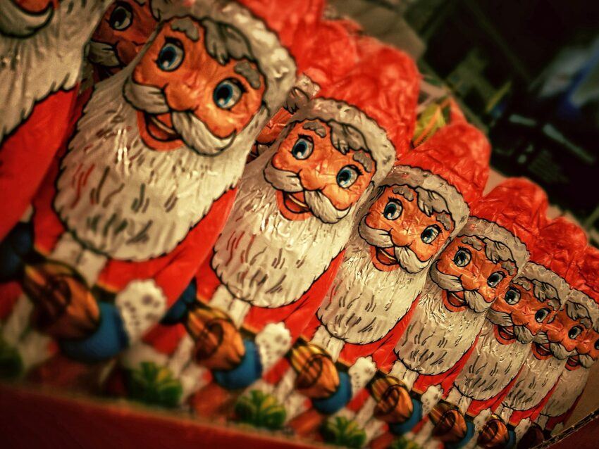 Mass produced chocolate Santas